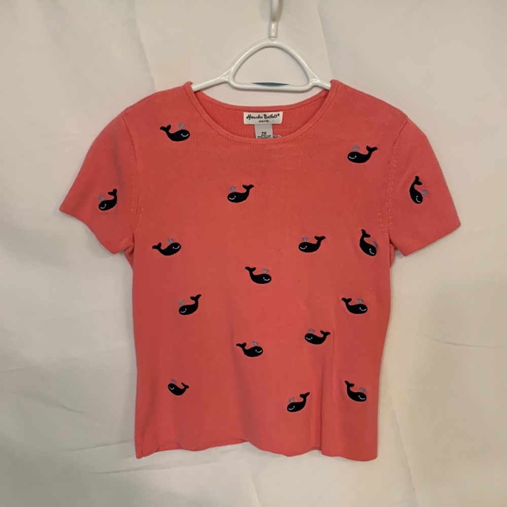 Alexandra‎ Bartlett Petite Medium short sleeve embroidered Whales Retro 90s